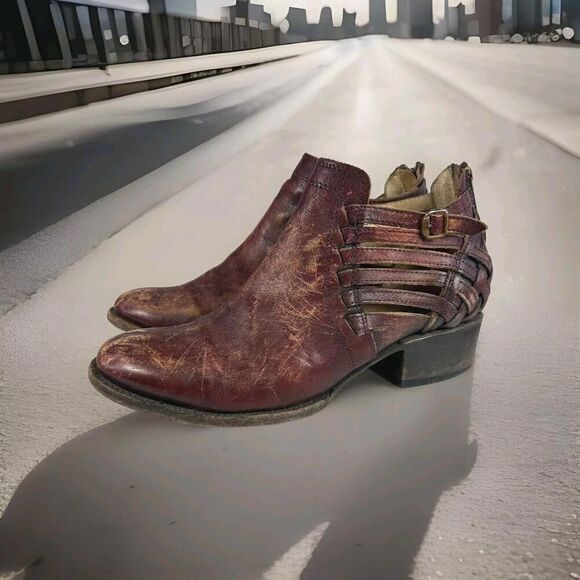 Freebird by Steven Slate Women's Ankle Booties US 8 Brown Distressed Strappy - Picture 1 of 10